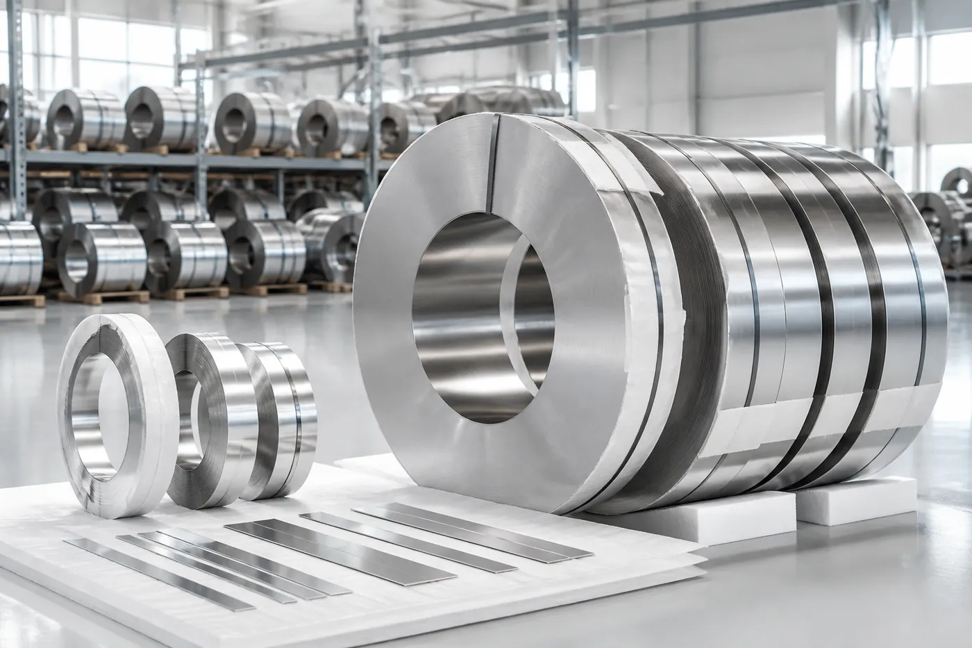Bright product photo of high temperature alloy strip coils
