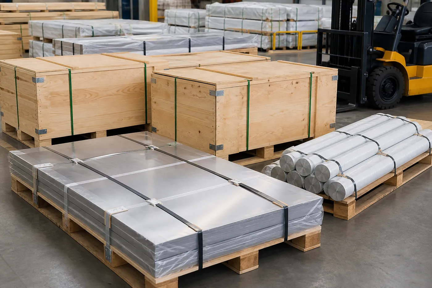 Export packing with wooden crates and wrapped alloy material