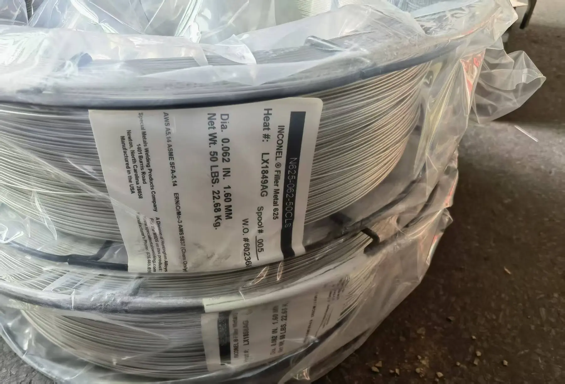 Alloy 625 ERNiCrMo-3 filler-metal coils with classification labels
